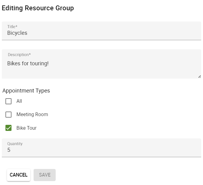 Editing the Bicycles resource and changing the quantity to 5.