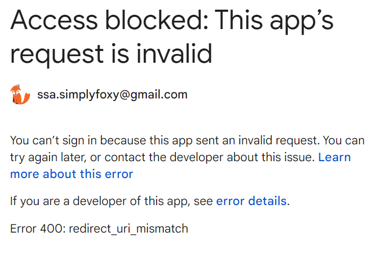 Error 400:Redirect_uri_mismatch error when trying to connect to Google Calendar.