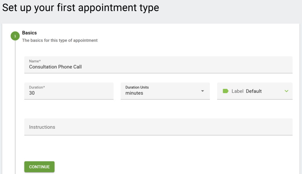 Create your first appointment type with the setup wizard.