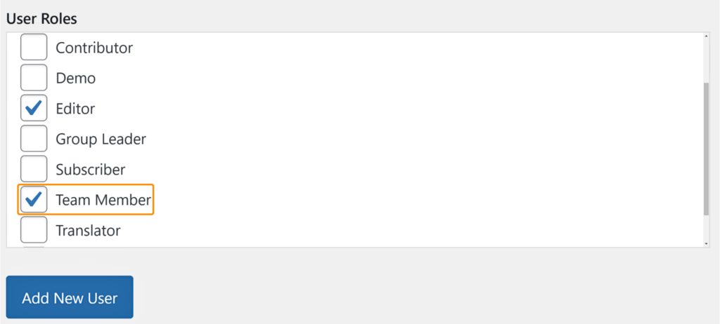 Adding the Team Member role for a user in the WordPress User editor