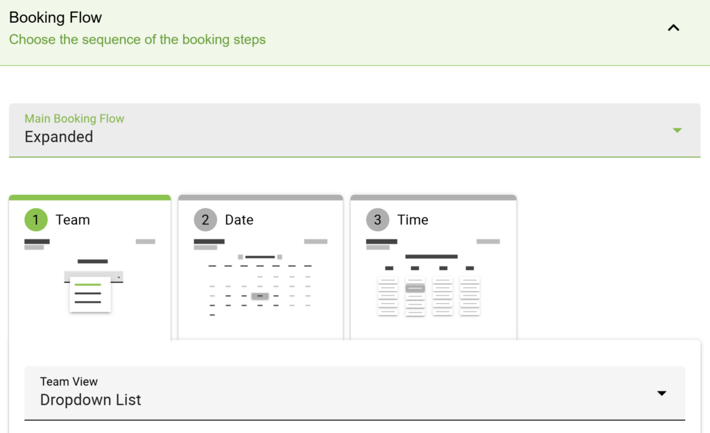 Booking Flows view with user preference selection