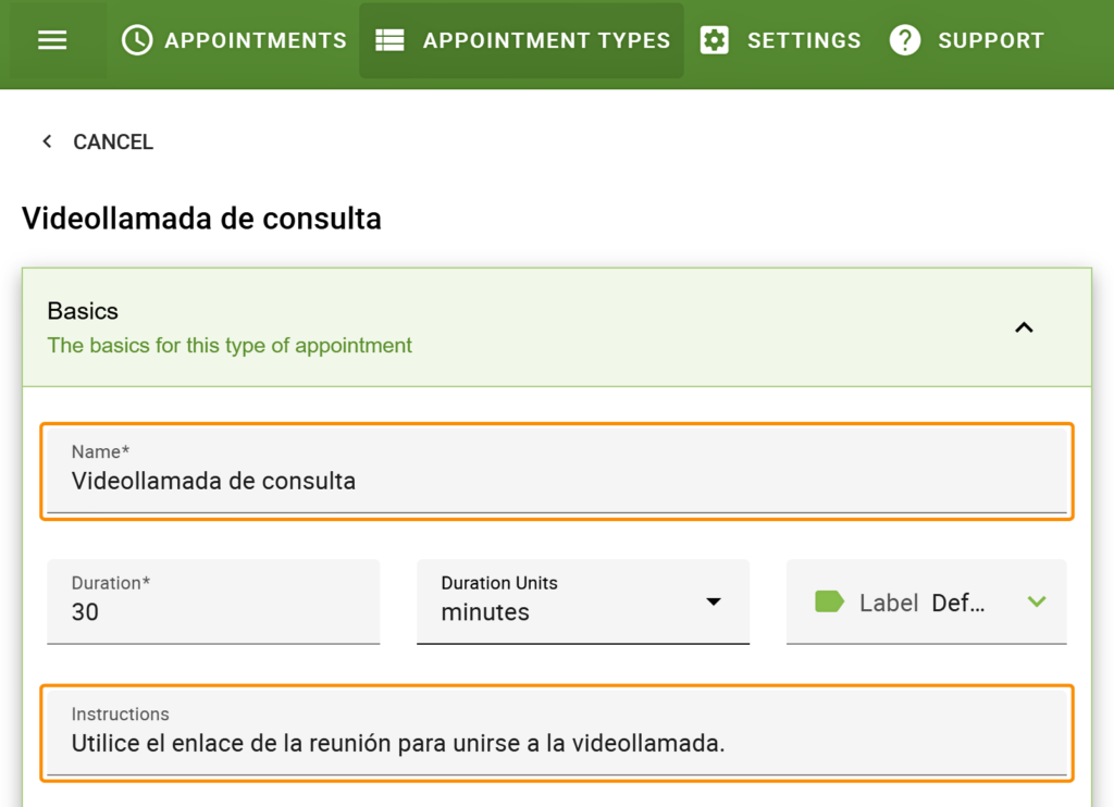 Translating Appointment Type details