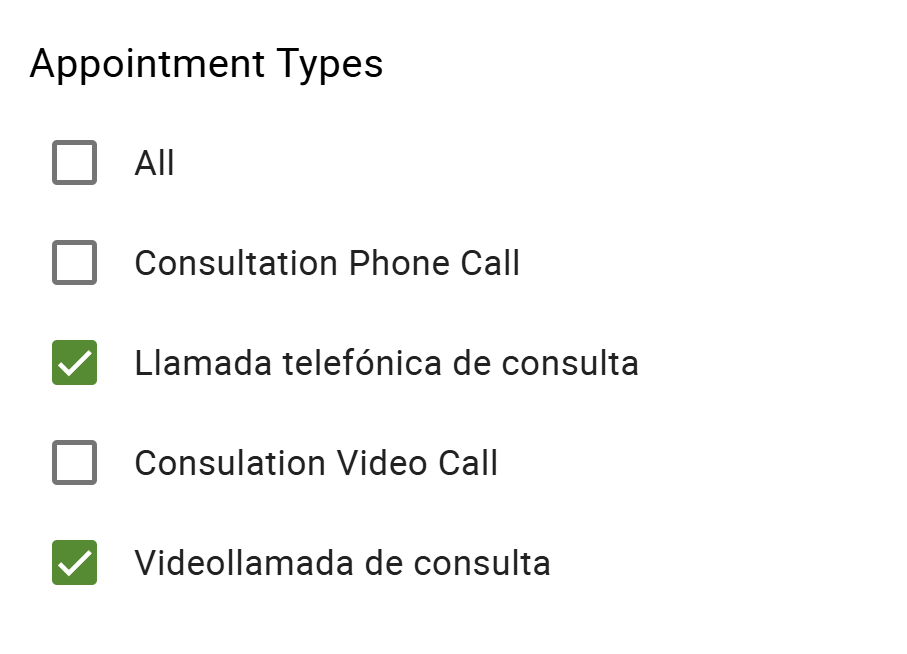 Select the Appointment Types for the translated notifications.