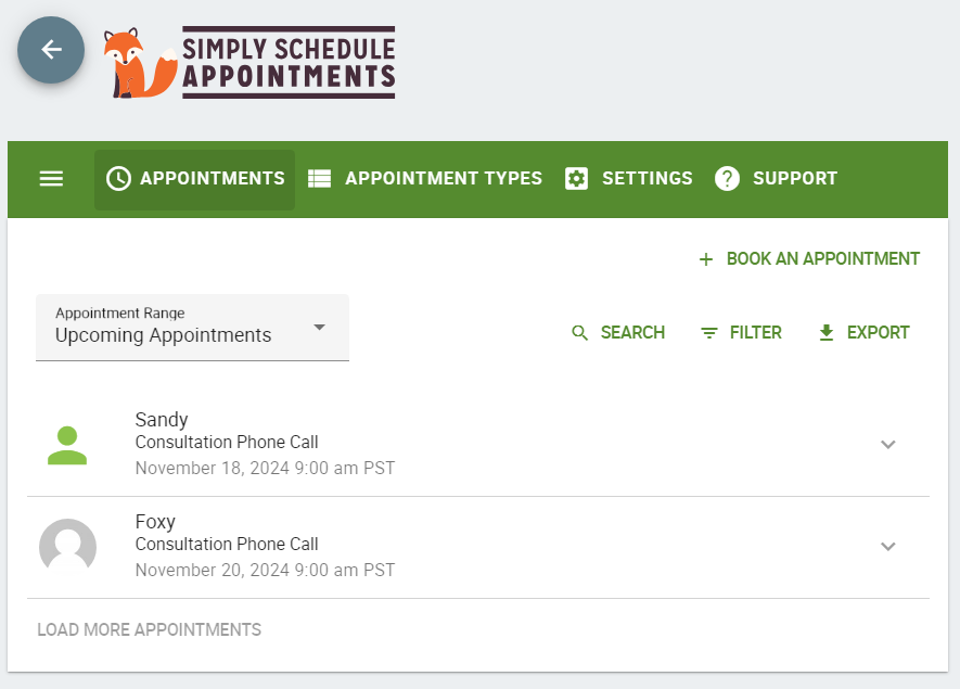 Appointments page on display, ready to be white-labeled.