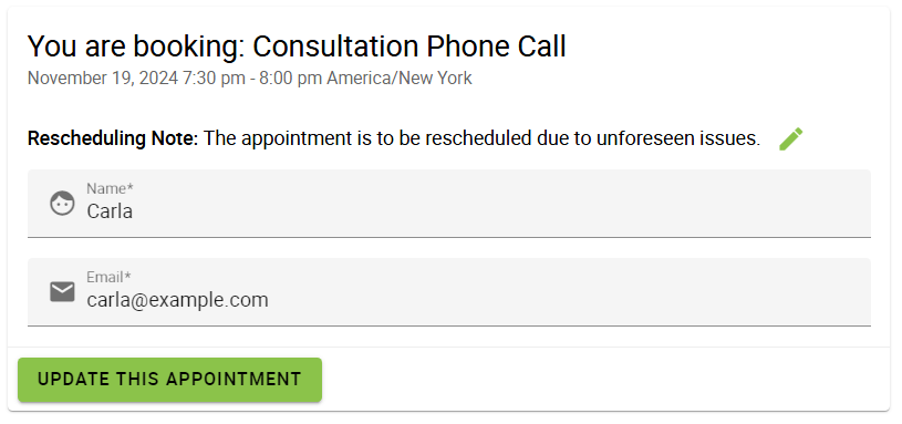 Rescheduling appointment note left after confirming it.