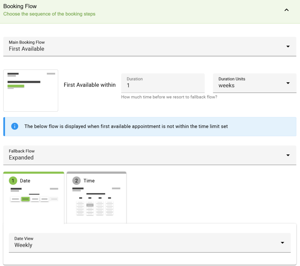 First Available Flow Tab in the Appointment Type Settings.