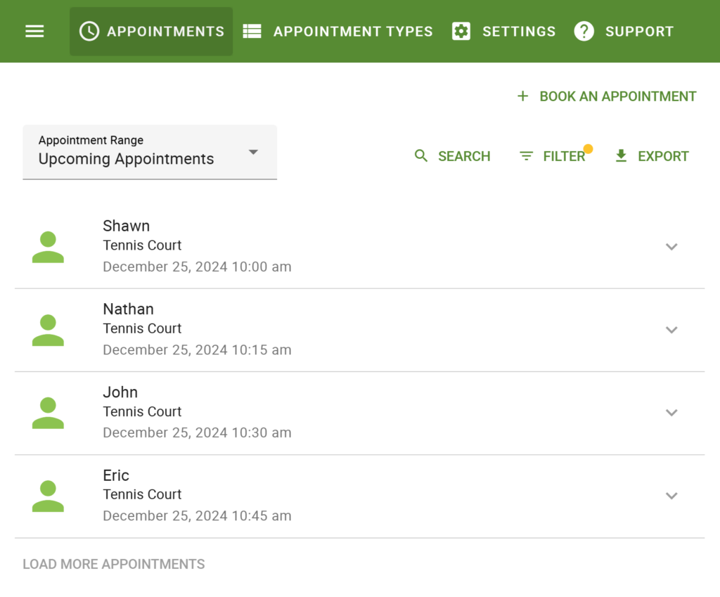 Four separate appointments overlap when the individual capacity feature is selected.