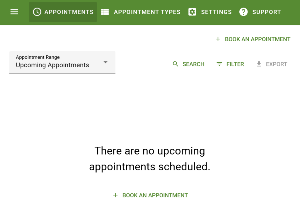 Appointments tab when there are no upcoming appointments