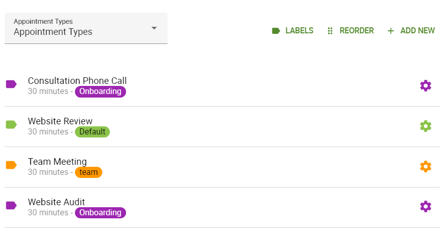 Labels assigned to appointment types.