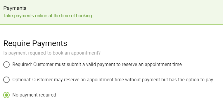 Payments for Appointment Types.