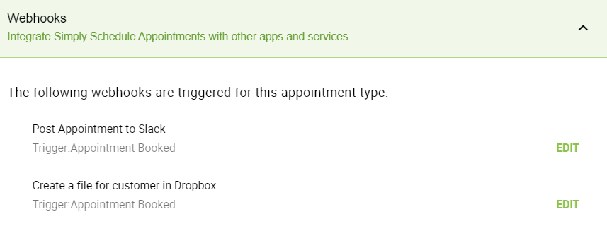 Webhooks in Appointment Types.