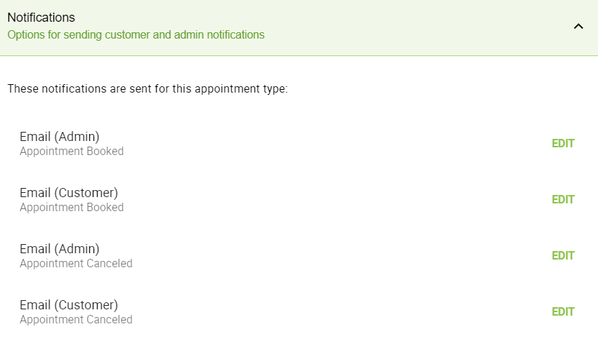 Notifications in Appointment Types settings.