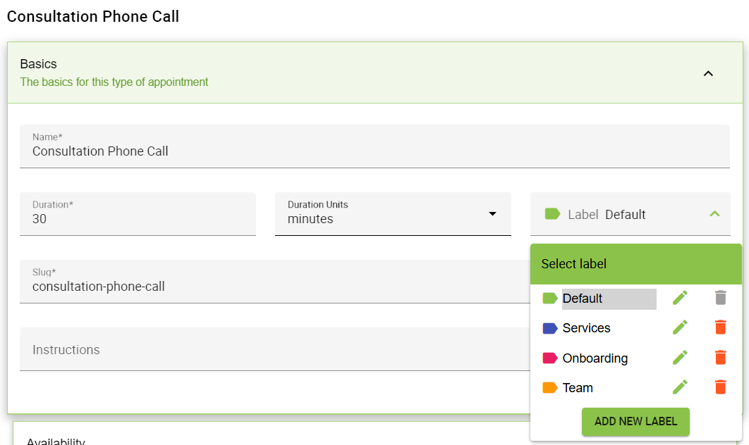 Changing the label in the Basics tab.