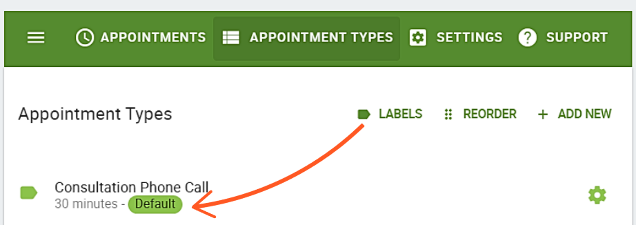 Labels feature being pointed out under Appointment Type.