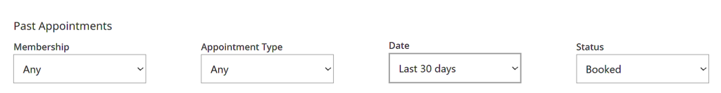 Screenshot of the Past Appointments are in the MemberPress User Dashboard.