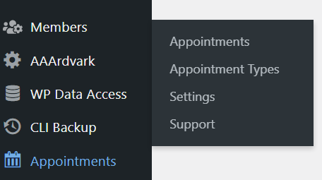 Access Simply Schedule Appointments via the Appointments menu item on the WordPress admin sidebar.