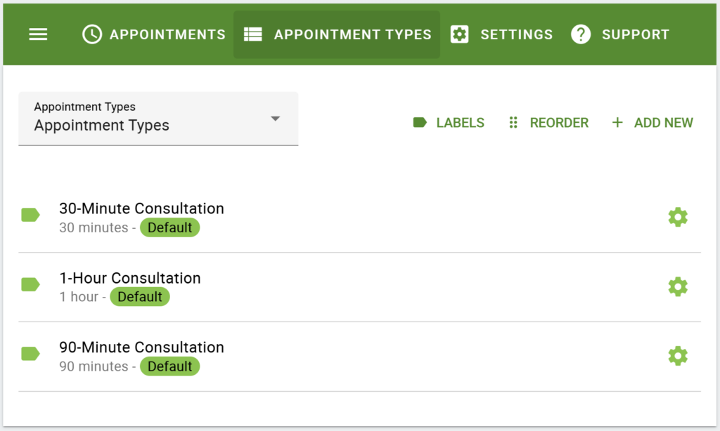 Setting up the Appointment Types